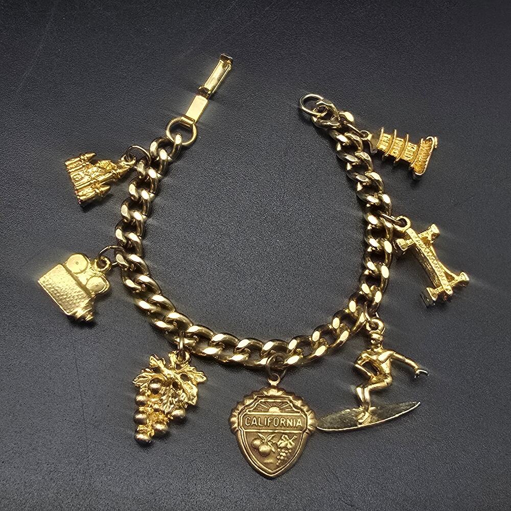 Vintage California Souvenir Charm Bracelet Gold Tone